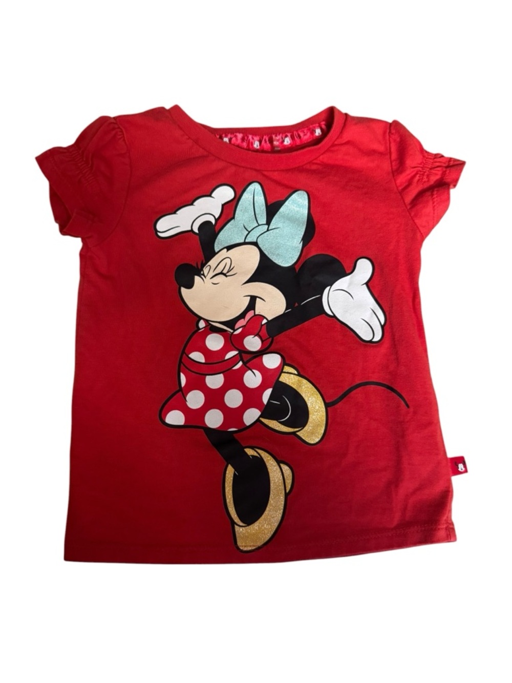 Disney Red Minnie Mouse Tee with Mint Bow and Gold Shoes